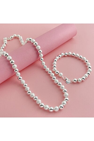 Choice 20 and 45CM 925 Sterling Silver Jewelry Set Smooth Frosted Bead Neckla...