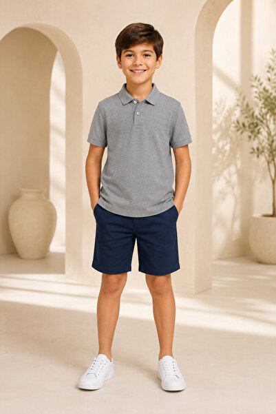 Loule Children's Unisex Gray Short Sleeve Polo Collar T-Shirt 100% Cotton Lak...