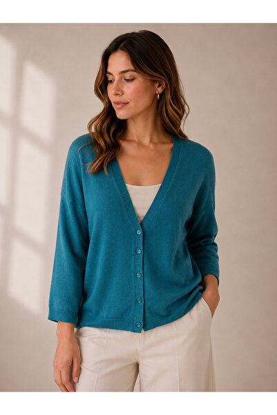 Neden Tekstil Women's V-Neck Buttoned Knitwear Cardigan