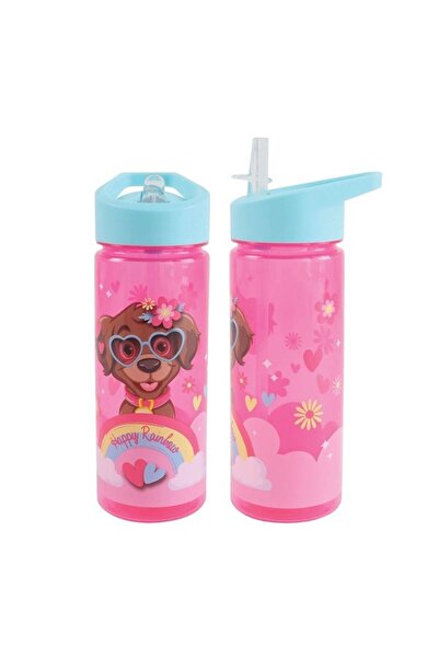 PlayFun WATER BOTTLE 600 ML, Plastic, WITH STRAW, Happy Rainbow, 23X8.5 CM - ...