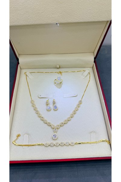 Midyat Artuklu Gümüşçülük Zirko0n Taşlı Gümüş Altın Kaplama Damla Set