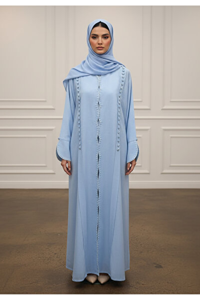 Nukhbaa Button Accent Abaya |Linen-Blend Fabric