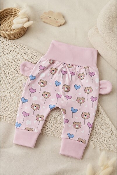 Pure Boutique Pantaloni bebe roz din bumbac cu ursuleti, inimioare si urechi ...