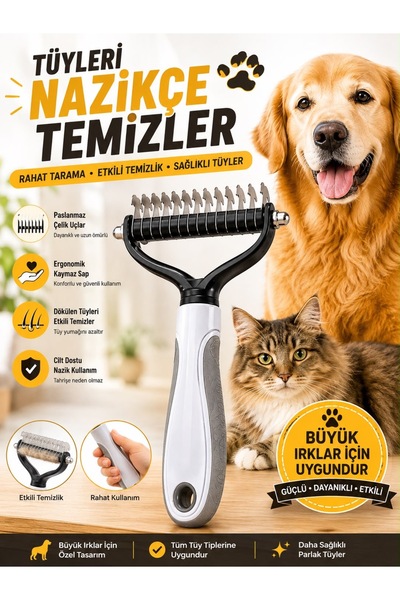 HAYHAYPETSHOP Büyük Irk Köpek ve Kedi Tüy Toplama Tarağı | Paslanmaz Çelik Pr...