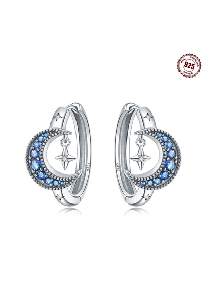 Choice1 OTE4025 Real 925 Sterling Silver Hoop Earrings Moon Star Earrings For...