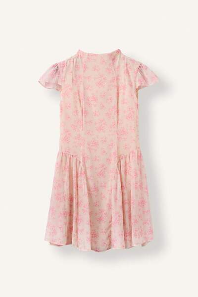 DeFacto High Neck Floral Chiffon Short Sleeve Mini Dress I4178Ax26Sm