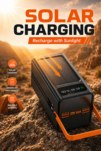 Generic Brand 50000mAh solar-powered portable charger with smart digital disp...