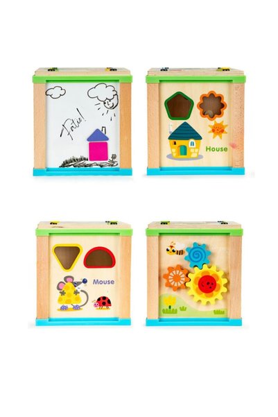 Fatio Wooden Activity Cube Toy for Toddlers | Montessori Educational Bead Maze and Shape Sorter for 1+ Year Old Boys and Girls