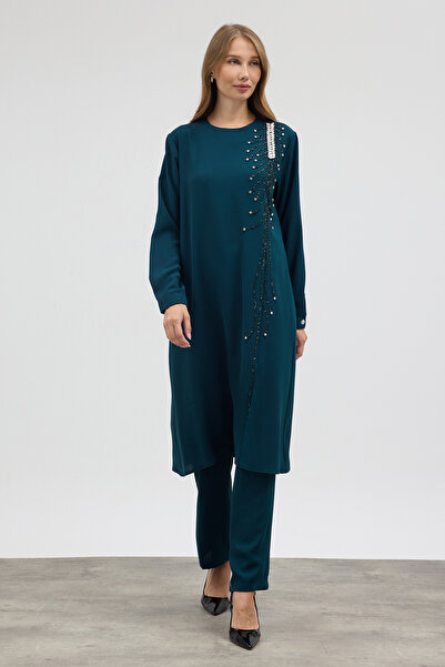 VAVİNOR Stone Embellished Plus Size Suit - Petrol