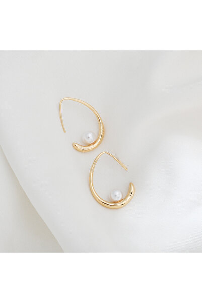 Choice Gold-color 1Pairs Simple Water droplet inlay artificial pearl curved h...