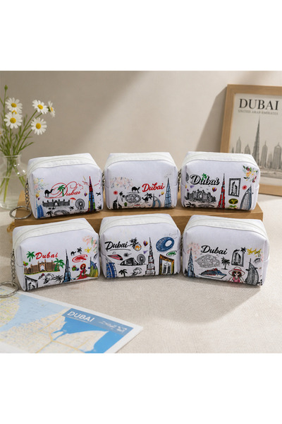 NUJET 1 random Dubai landmark printed canvas key chain coin purse (pattern sh...