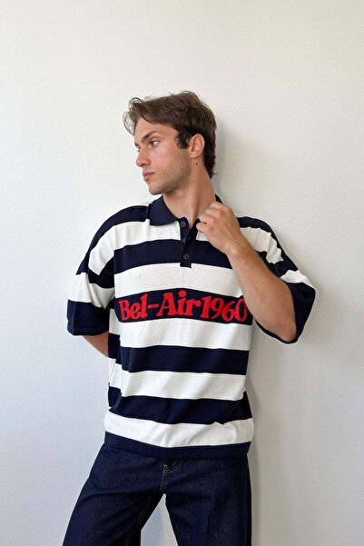 Flaw Wear Polo Collar Belair 1960 Navy Blue Knitwear T-Shirt