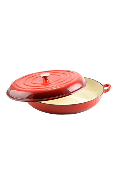 Perfect Home Cratiță din fontă emailată cu capac, 30 cm, roșie