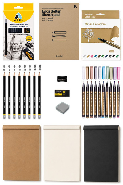 GLANCE Multi-Purpose Sketch Block Notebook A4 42 Yp Adel Graded Pencil Set 8 ...