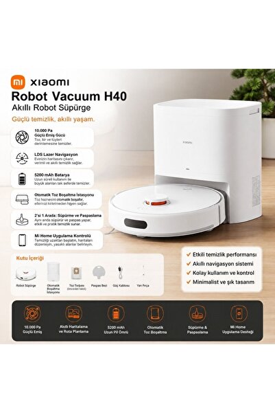 Xiaomi Robot Vacuum H40 Akıllı Robot Süpürge + Mop 10000PA (Xiaomi Türkiye Ga...