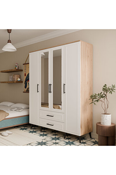 Mezza 3402 GR 4 KAPILI ÇITALI GARDIROP SEPET BEYAZ