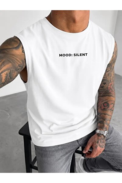 FUFLUNS تي شيرت رياضي بدون أكمام للرجال مطبوع عليه MOOD SLIENT ذو تصميم عادي ...