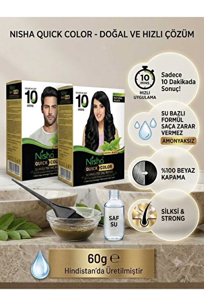 nishA 10 Dakikada Beyaz Kapama Hızlı Saç Boyası Kına Bazlı Amonyaksız 60 g