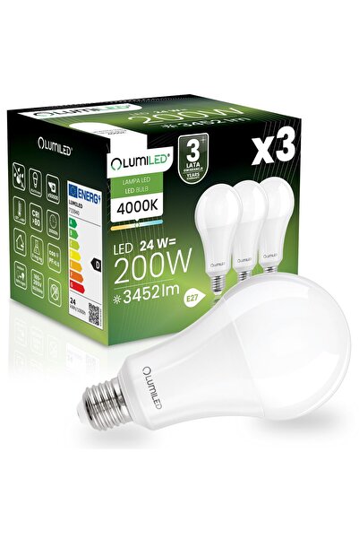 Lumiled 3x Bec LED E27 A95 24W = 200W 3452lm 4000K Neutru 260 °