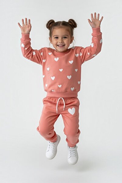 Generic Brand Heart Print Detailed Cotton Powder Girls' Set