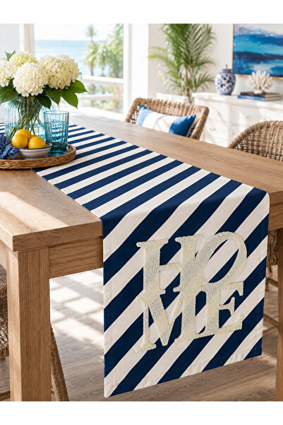 Pilloveland Punch Embroidered Suede Runner 40X140 cm - Navy Blue Home