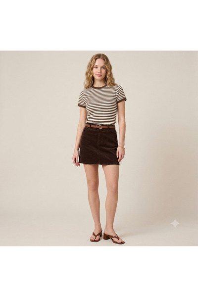 BLOUSE Çizgili Biyeli Kısa Kollu Fit Crop Bluz