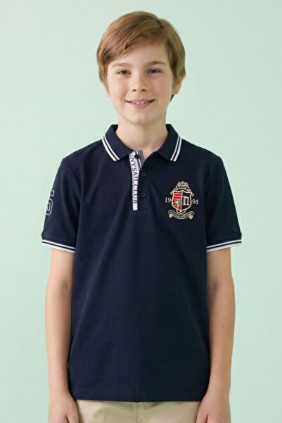 R&B Embroidery Print Polo T-Shirt with Short Sleeves