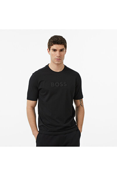 BOSS Erkek Regular Fit Yuvarlak Yakalı Pamuklu Kısa Kollu Siyah T-Shirt