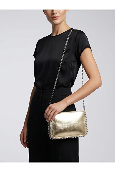 Baguar Women's 3-Compartment Chain Strap Stone Detailed Hand and Shoulder Bag