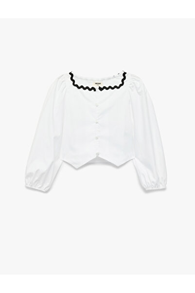Koton Cotton Crew Neck Long Sleeve Buttoned Poplin Shirt
