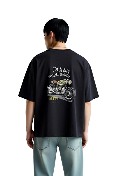 PayBuy Men's Oversize T-Shirt 100% Cotton Vintage Motorcycle Printed Retro Gr...