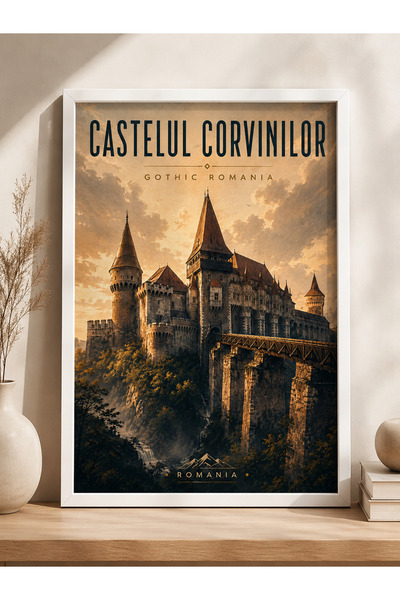 Miutic Print Studio Tablou decorativ Castelul Corvinilor Gothic Romania, înrămat