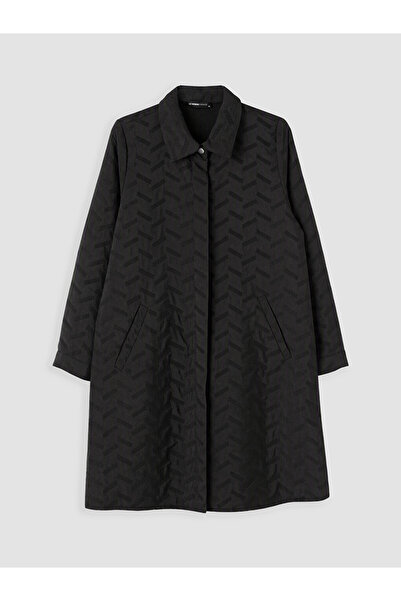 LC Waikiki Black Shirt Collar Patterned Women's Coat