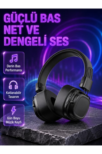 KHİ-ZAİ Kablosuz Kulak Üstü Bluetooth Kulaklık Güçlü Bas ve Katlanabilir Tasarım