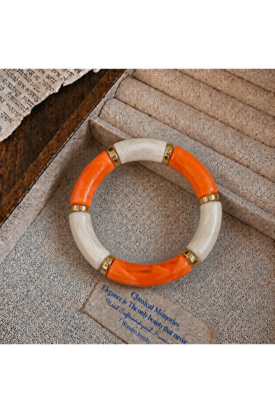 synshop Orange Cream Bone Marble Patterned Gold Spacer Bohemian Vintage Thick...