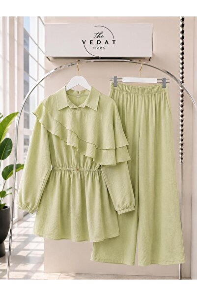 MODA VEDAT Kadın Kat Kat Pelerin Detaylı Pantolon Takım -TBL0650