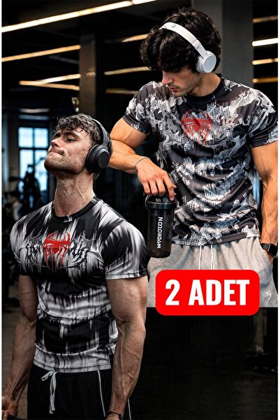 kalawear Erkek 2 Adet Fit Gym Fitness Nefes Alan Teknik Hızlı Kuruma Slim Fit...