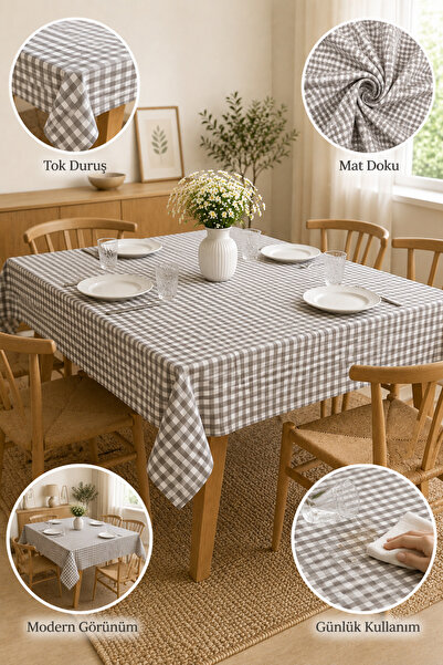 Senpai Duck Fabric Gray Gingham Table Picnic Cover Stain-Resistant Multi-Purp...