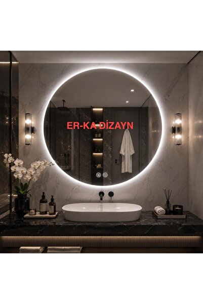 ER-KA DİZAYN Oval Dokunmatik Buğu Çözücülü Dokunmatik Ledli Ayna Buğulanmayan...