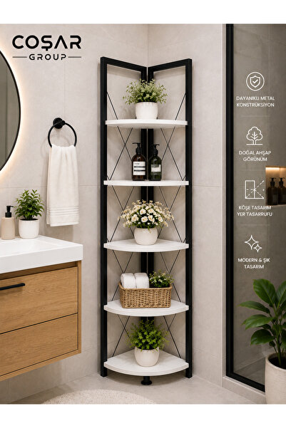 Cosargroup 5 Raflı Metal Köşe banyo Rafı Standı Dekoratif Aksesuar Rafı banyo...