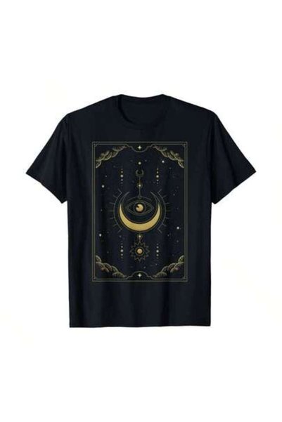 NOURAM Phases In Tarot Cards Golden Clouds Moon Circulation T-Shirt Print, Li...