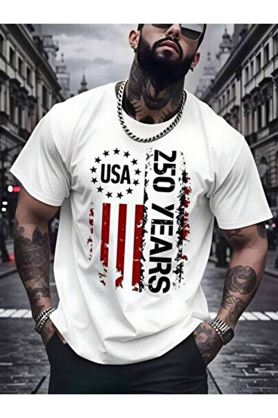 k222 Men's Summer Outfits, Usa 250 Years Pattern Text Theme T-Shirts, Funny V...
