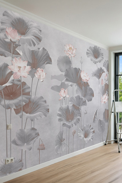 dreamwall Gri Lotus Çiçekleri ve Yaprakları Lotus Çiçekleri ve Yaprakları Tek...