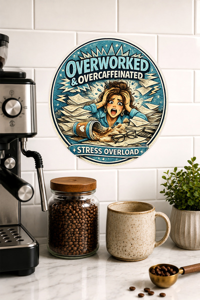 Mayeka Overworked Overcaffeinated Stress Overload Round Mdf Table Coffee