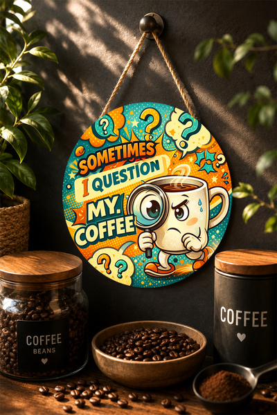 Mayeka Uneori mă întreb: „Ce cafea am avut la mine?” - Tablou rotund din MDF ...