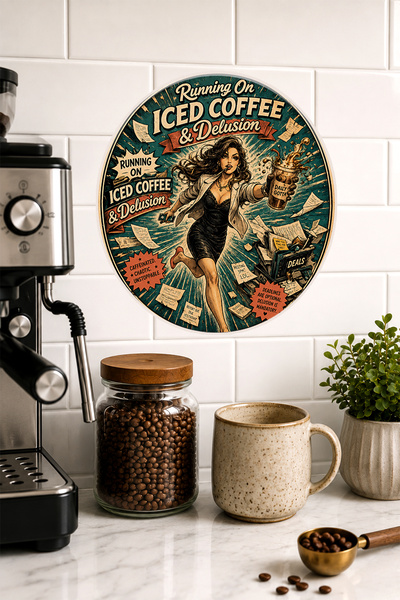 Mayeka Trăiesc prin deluzia cafelei reci - Decor de perete rotund din MDF cu ...