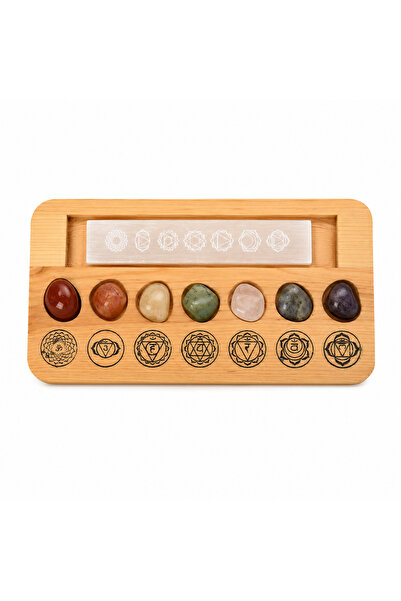 craftmystic Set 7 Pietre Chakra cu Placa de Selenit si Suport din Lemn - Echi...