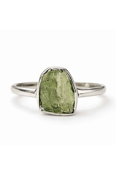 craftmystic Inel Argint 925 cu Moldavit Verde Brut, M8/57 - Claritate Mentala...