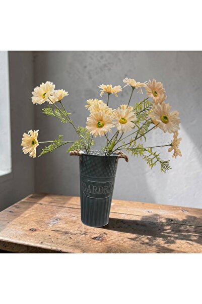 sedoshhomevision Galvaniz Dekoratif Halat Kulplu Kova Saksı Büyük Boy H:30 cm...
