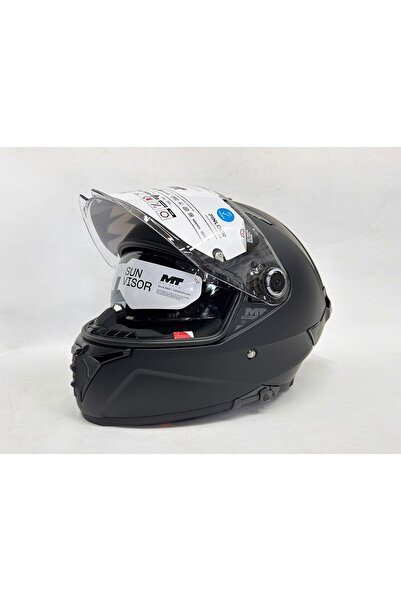 MT Thunder 4sv R Pure Mat Siyah Şefaf Vizörlü Kask - Iç Güneş Vizörlü